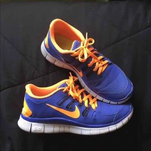 Blue and Orange Nike Free Runs